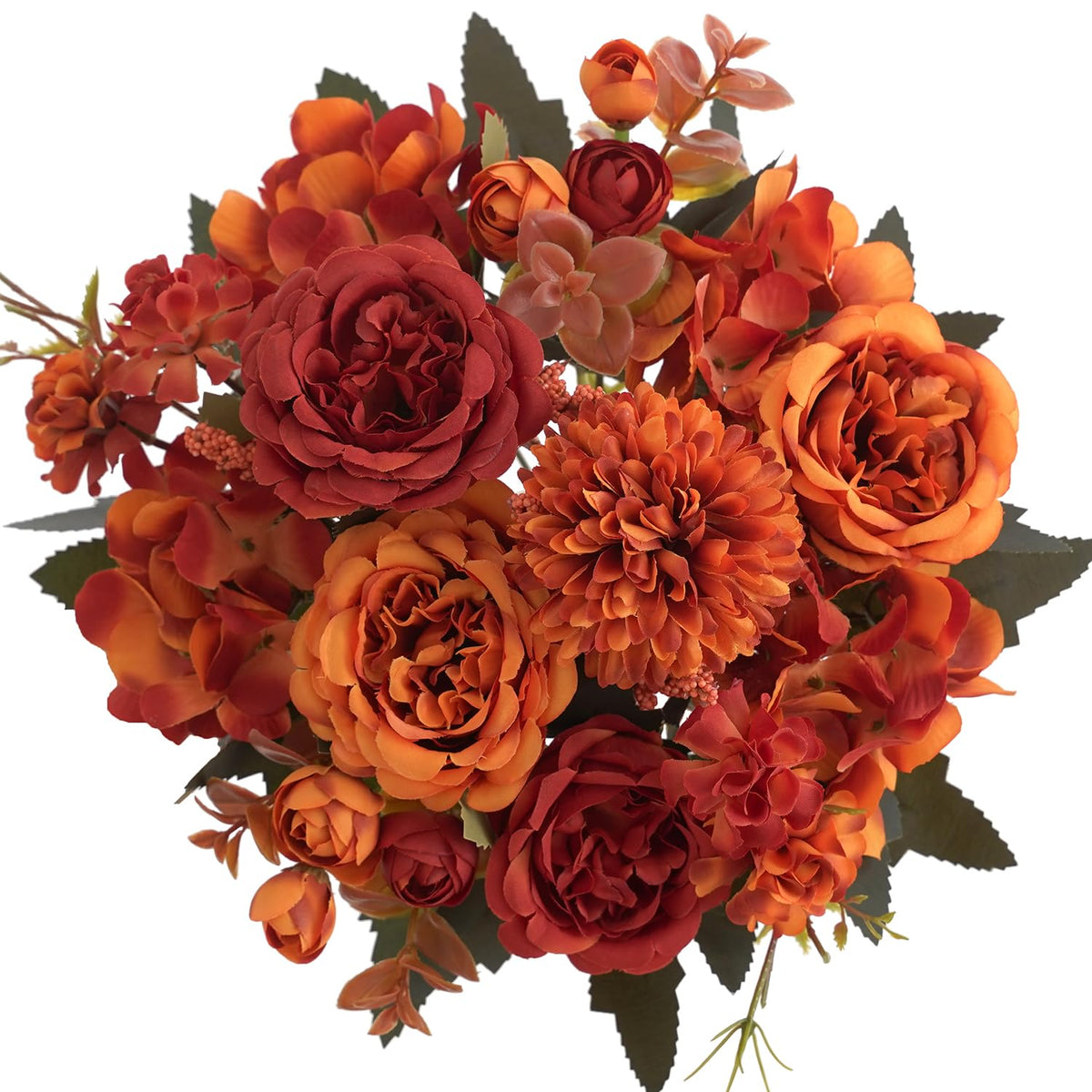 2 Pcs Fall Artificial Peony Hydrangea Bouquet, Burnt Orange Red Silk Faux Flower, Autumn Faux Floral Arrangements for Wedding Table Centerpiece Thanksgiving Halloween Farmhouse Indoor Outdoor Decor
