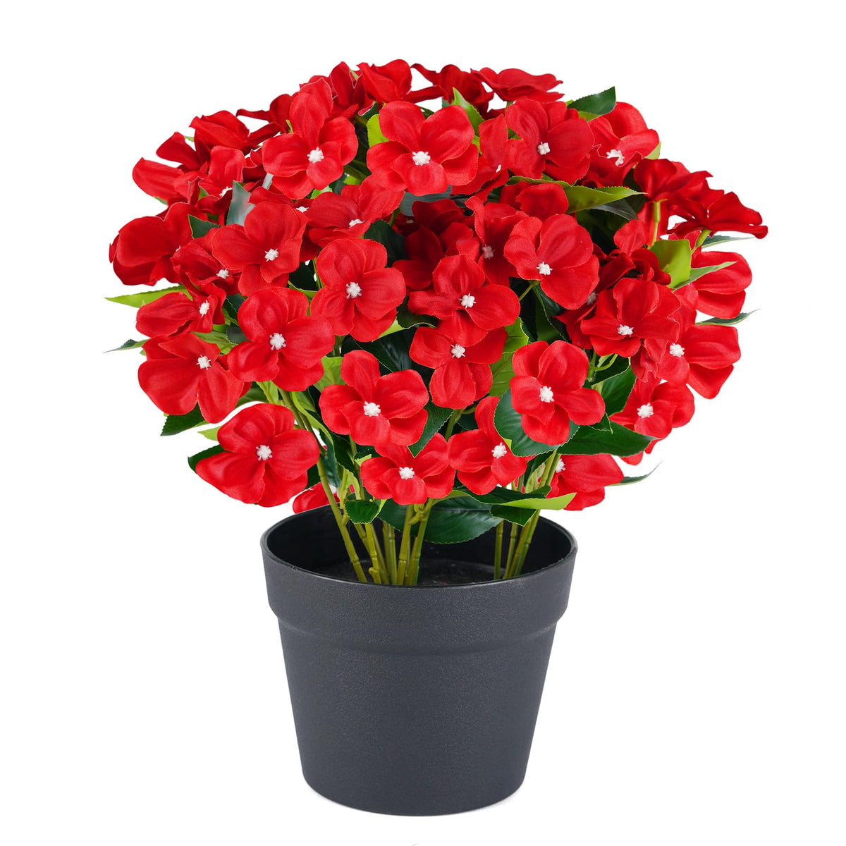 Artificial Impatiens Flowers in Pot for Outdoor 14 Inch Fake Plants