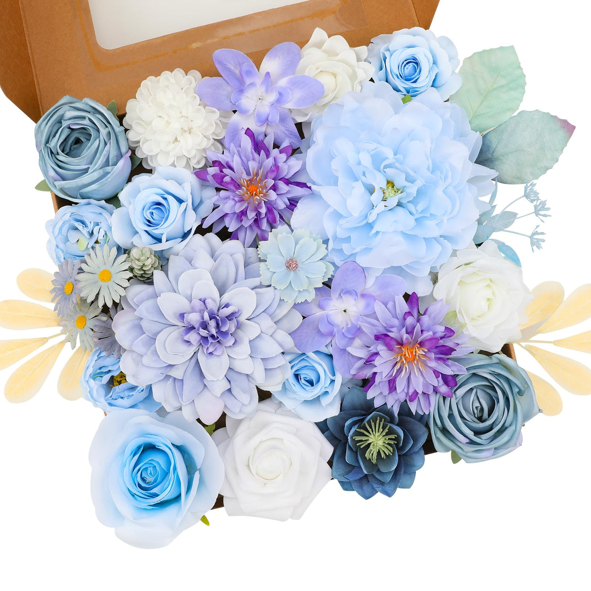 Floweroyal Artificial Flowers Combo Purple Flowers Mix Silk Flowers Dahlia Roses with Stems for DIY Wedding Bridal Bouquets, Baby Shower, Floral Arrangement, Table Centerpieces, Home Decorations.