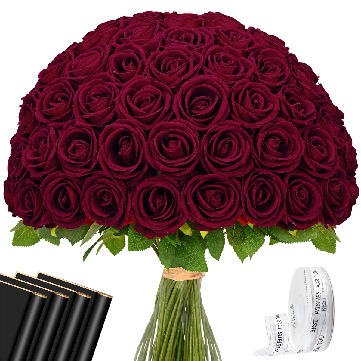 Waipfaru 50 Pcs Red Roses Artificial Flowers
