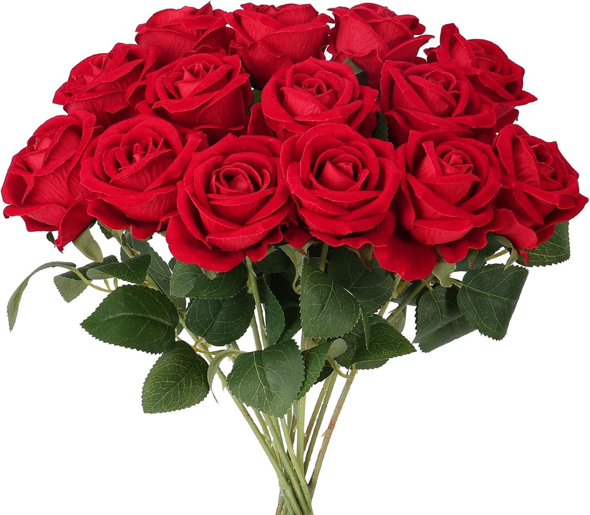 Auihiay 14PCS Red Roses Artificial Flowers, Fake Red Roses Bouquet