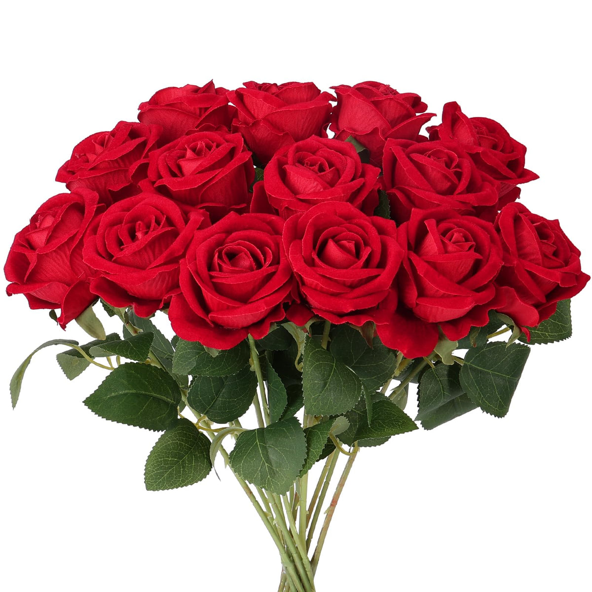 Auihiay 14PCS Red Roses Artificial Flowers, Fake Red Roses Bouquet