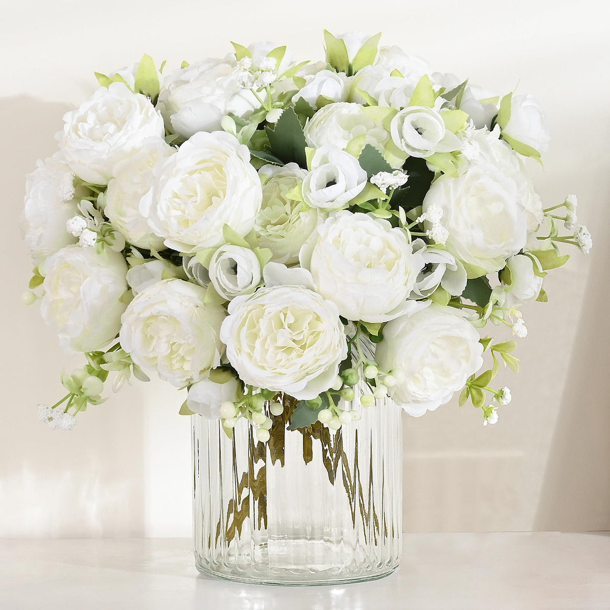 2 Packs Peonies Artificial Flowers, Light Pink Silk Artificial Peonies