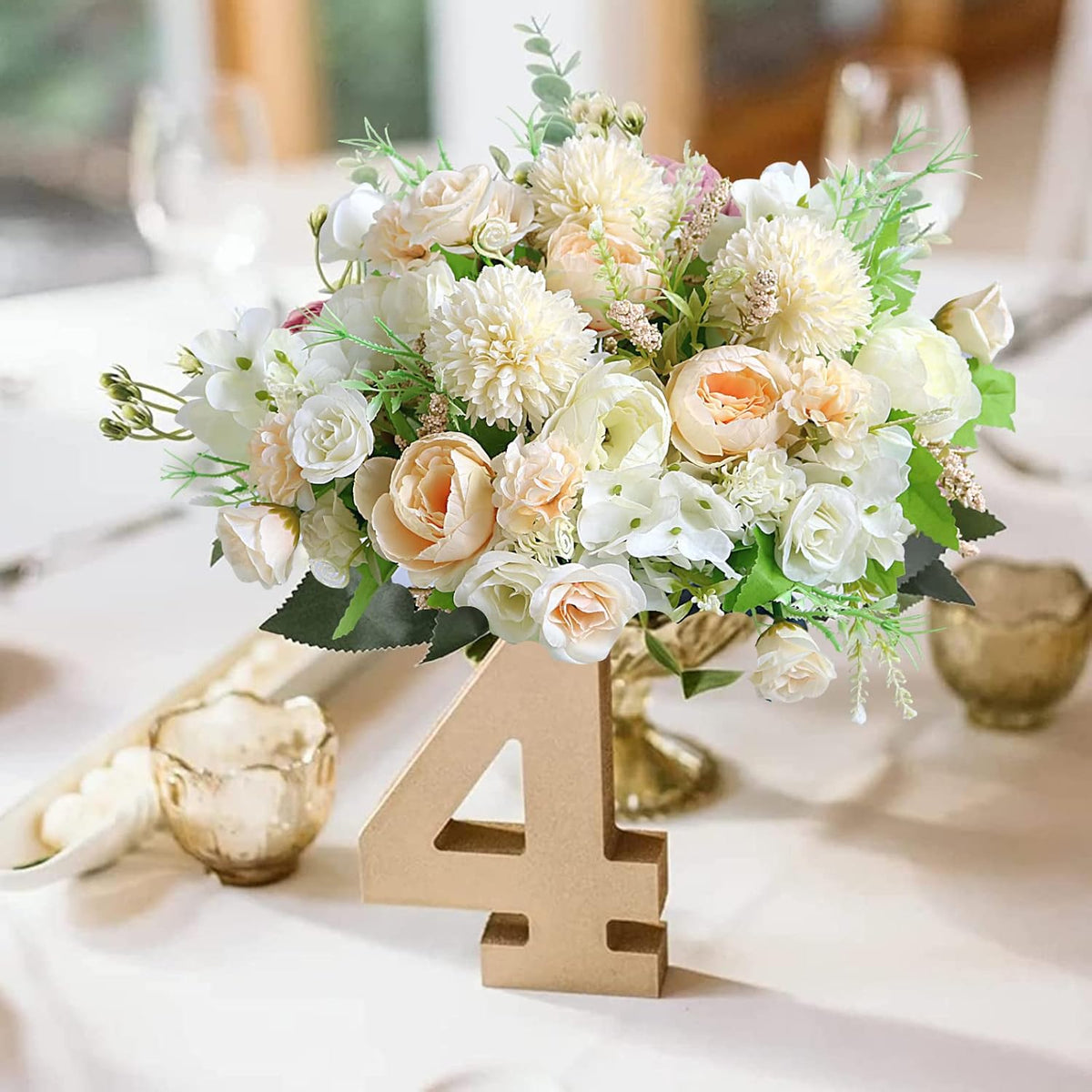 ASTRYAS White Artificial Flowers, 2PCS Fake Silk Peonies Bouquet