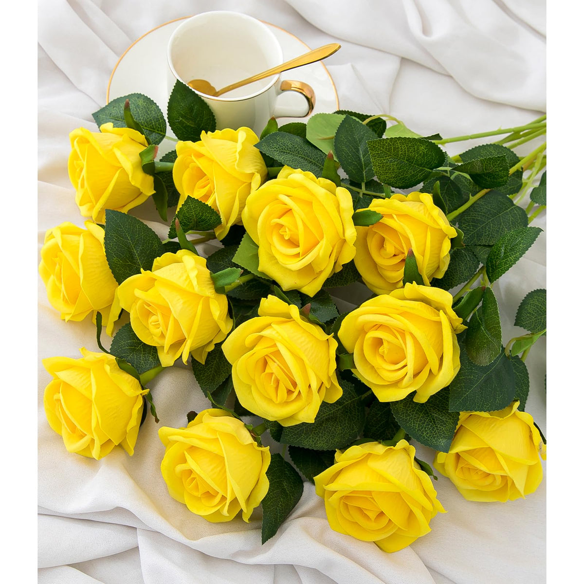 Hawesome 12PCS Artificial Flowers Fake Roses, Realistic Velvet Long Stem Red Roses Bouquet for Wedding Centerpiece Home Decor Party & Valentines (Wine)
