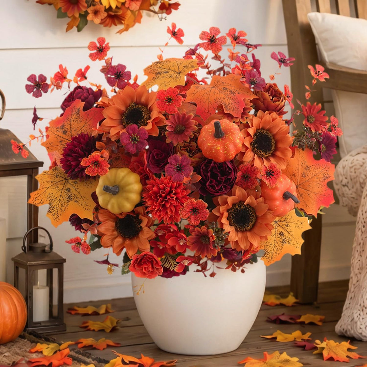 2 Pcs Fall Artificial Sunflower Peony Bouquet, Yellow Burgundy Silk Faux Flower, Autumn Faux Floral Arrangements for Wedding Table Centerpiece DIY Thanksgiving Farmhouse Indoor Outdoor Party Decor