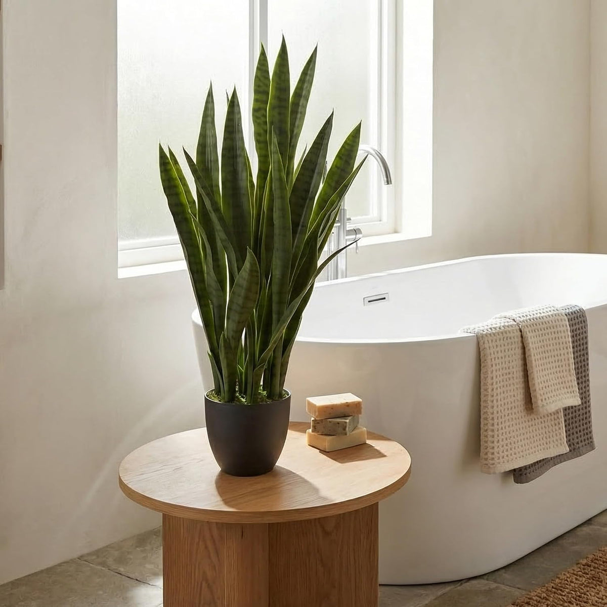 Nearly Natural 35in Artificial Snake Plant with Black Planter