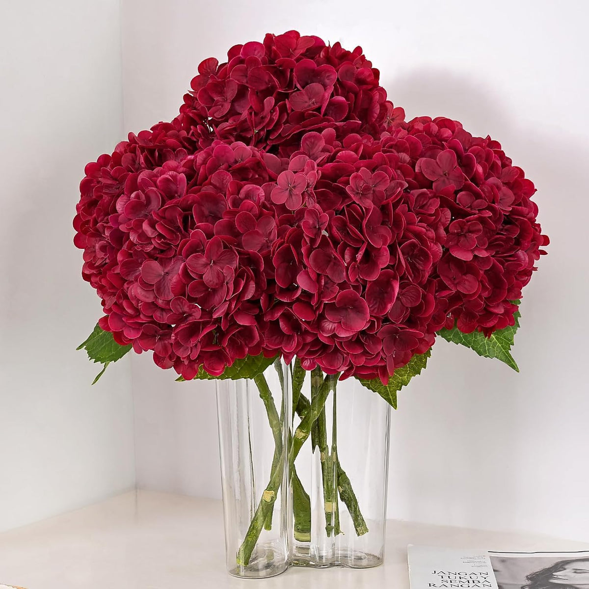MARTINE MALL 3Pcs 21in Hydrangea Artificial Flowers, Latex Real Touch Hydrangeas Lifelike Large Hydrangea Flowers for Home Decor Party Arrangements Wedding Bouquets Centerpieces (Blue)