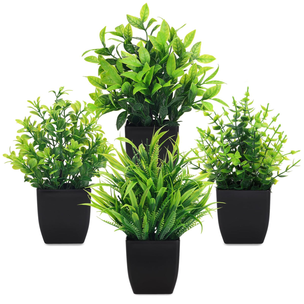 CEWOR Fake Plants 4 Packs Small Artificial Greenery Mini White Potted Plants Bathroom Accessories Decorations for Desk Bathroom Office Home Room Kitchen Table Indoor