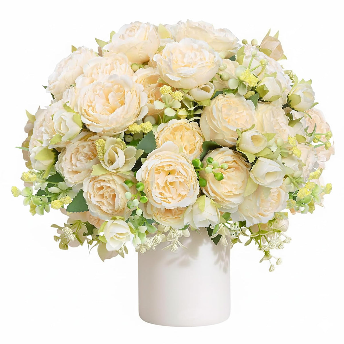 Peonies Artificial Flowers Bouquet, Lifelike Silk Fake Peonies with Stems for Home Table Centerpieces, Wedding, Party & DIY Bridal Floral Arrangements (12, White)