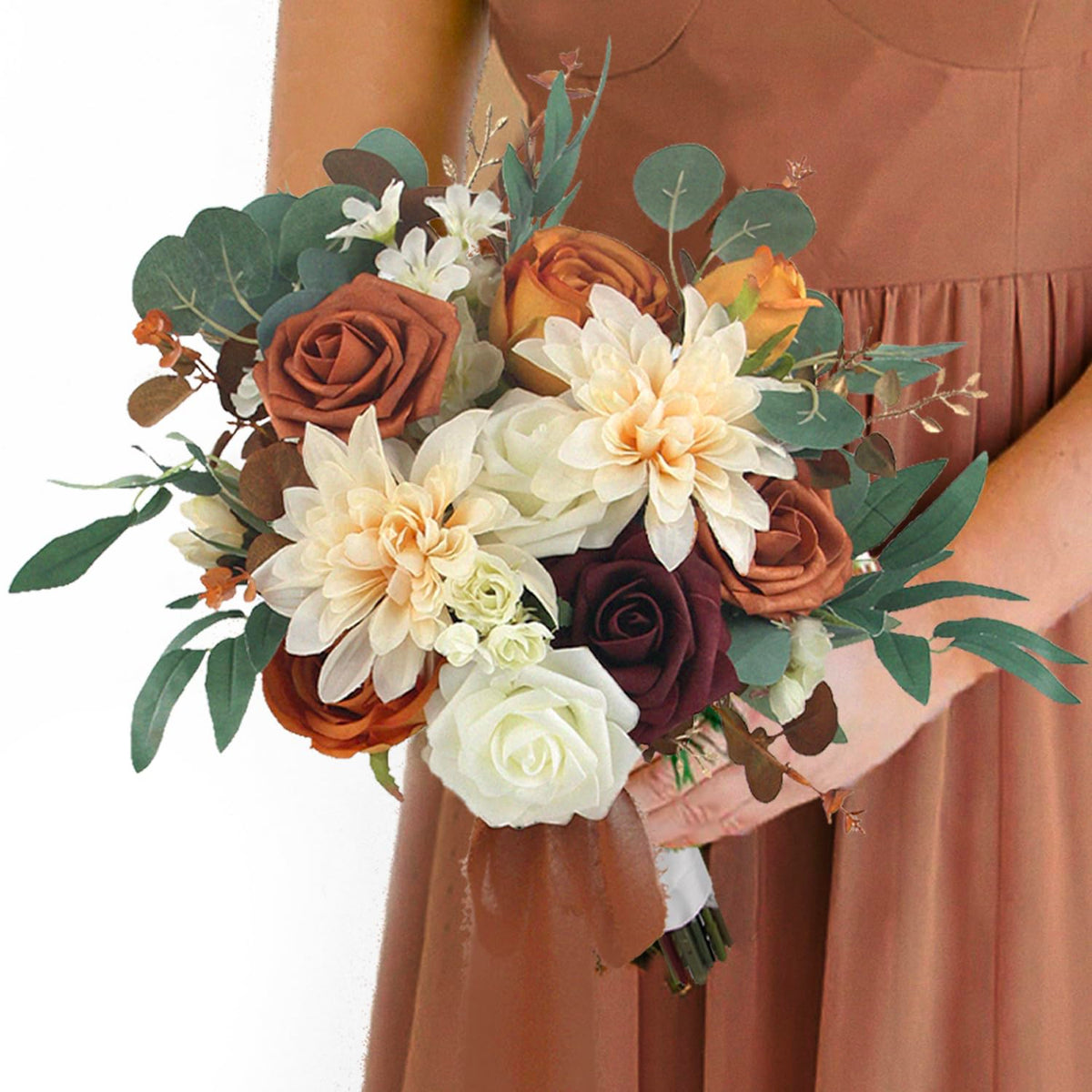 Rinlong Navy Terracotta Bridesmaid Bouquet, Fall Wedding Bouquets