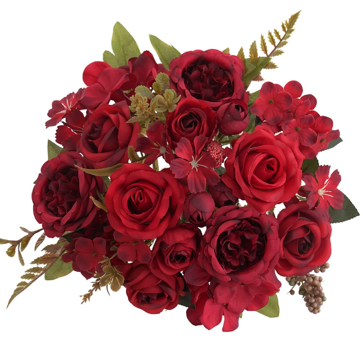 4 Pcs Mixed Artificial Peony Flowers Set-2 Bouquets & 2 Stems, Blue Fake Peony Rose Hydrangea Flowers for Vase Silk Floral Arrangements for Table Centerpiece Wedding Party Bridal Decoration Home Decor