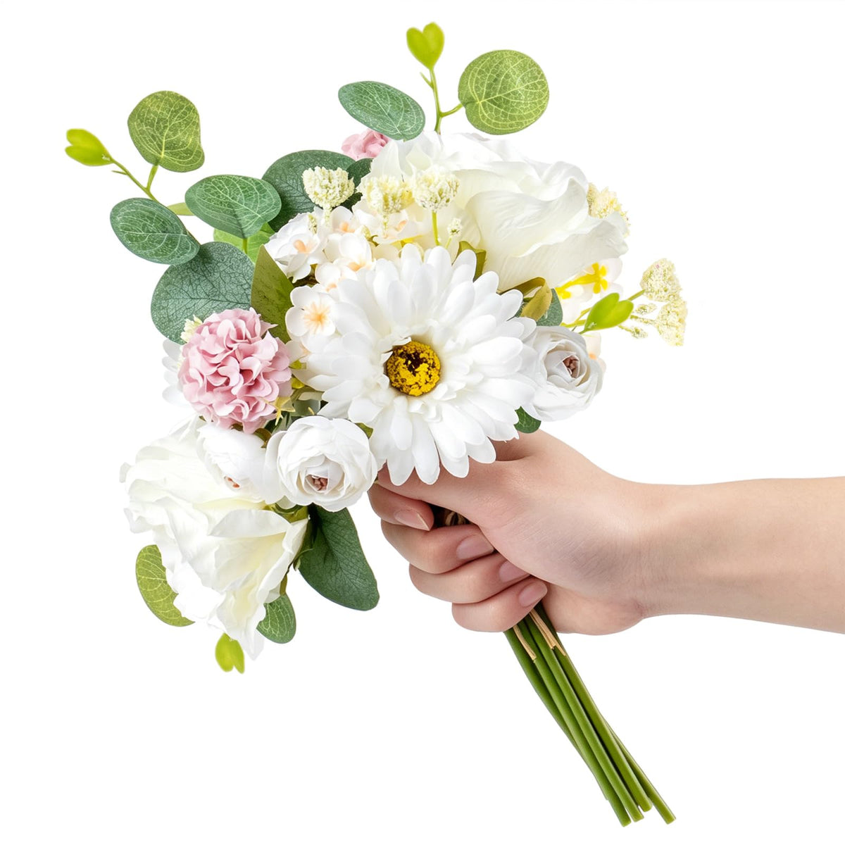 Zerzsy Artificial Flowers Bouquets, 4PCS Mixed Pink Artificial Peonies,Fake Flower Holding Flowers Wedding Bouquet for Bride Spring Home Desk Decor