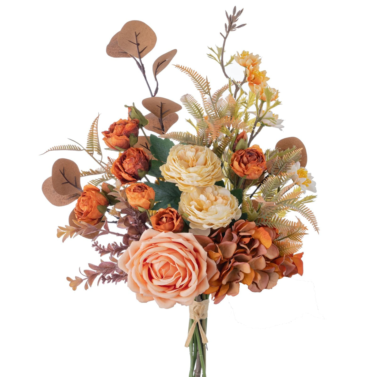 12-inch Small Fake Silk Flowers Fall Bouquet Faux Centerpieces with Roses, Dandelions, Hydrangea, Daisies, Hollyberries - Realistic Artificial Floral Arrangements for Home Kitchen Decor