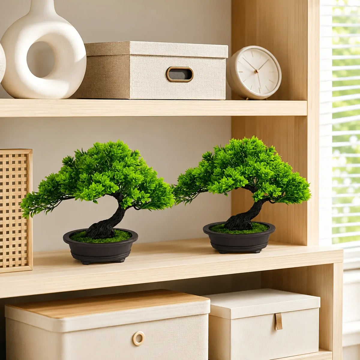 1Pc Artificial Taxus Wallichianus & Welcome Pine Bonsai, 1Pc Faux Evergreen Bonsai with Moss-Covered Pot, Cascading Green Plant Ornament, Decorative Faux Greenery, Christmas Desktop Display, Indoor Home Office Seasonal Decoration