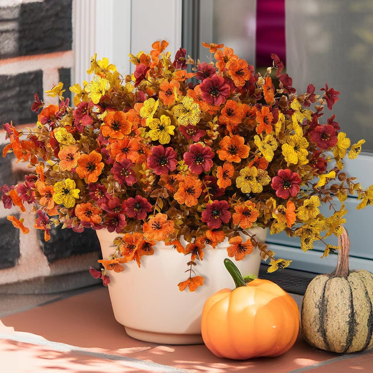 INQCMY Artificial Fake Fall Plants Flowers for Outdoor Outside Decoration