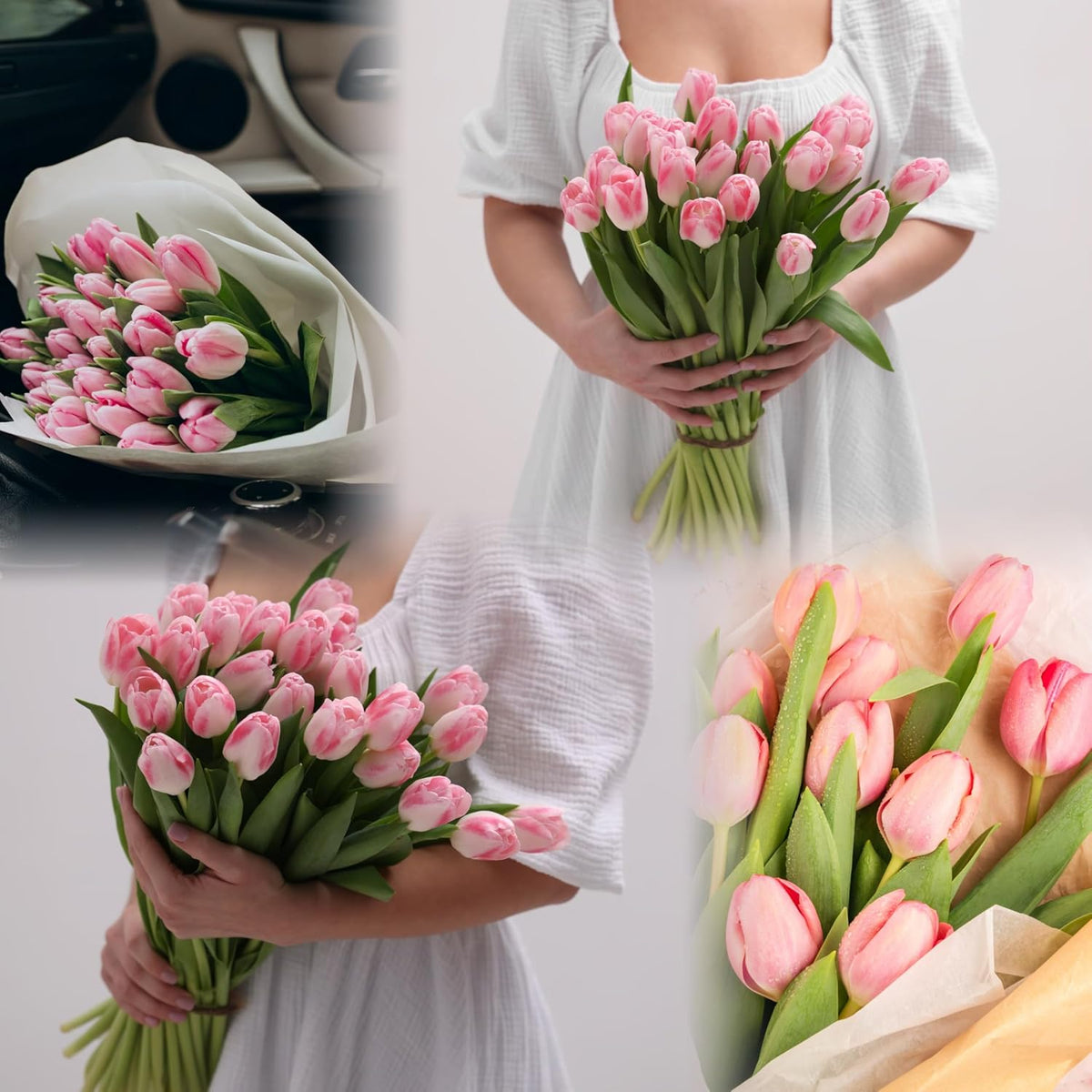 Sggvecsy 15 Pcs Fake Tulips Artificial Flowers Real Touch PU Faux Flowers Tulip Stems for Wedding Spring Bouquet Floral Arrangement Home Party Office Decorations for Mother's Day (Light Pink)