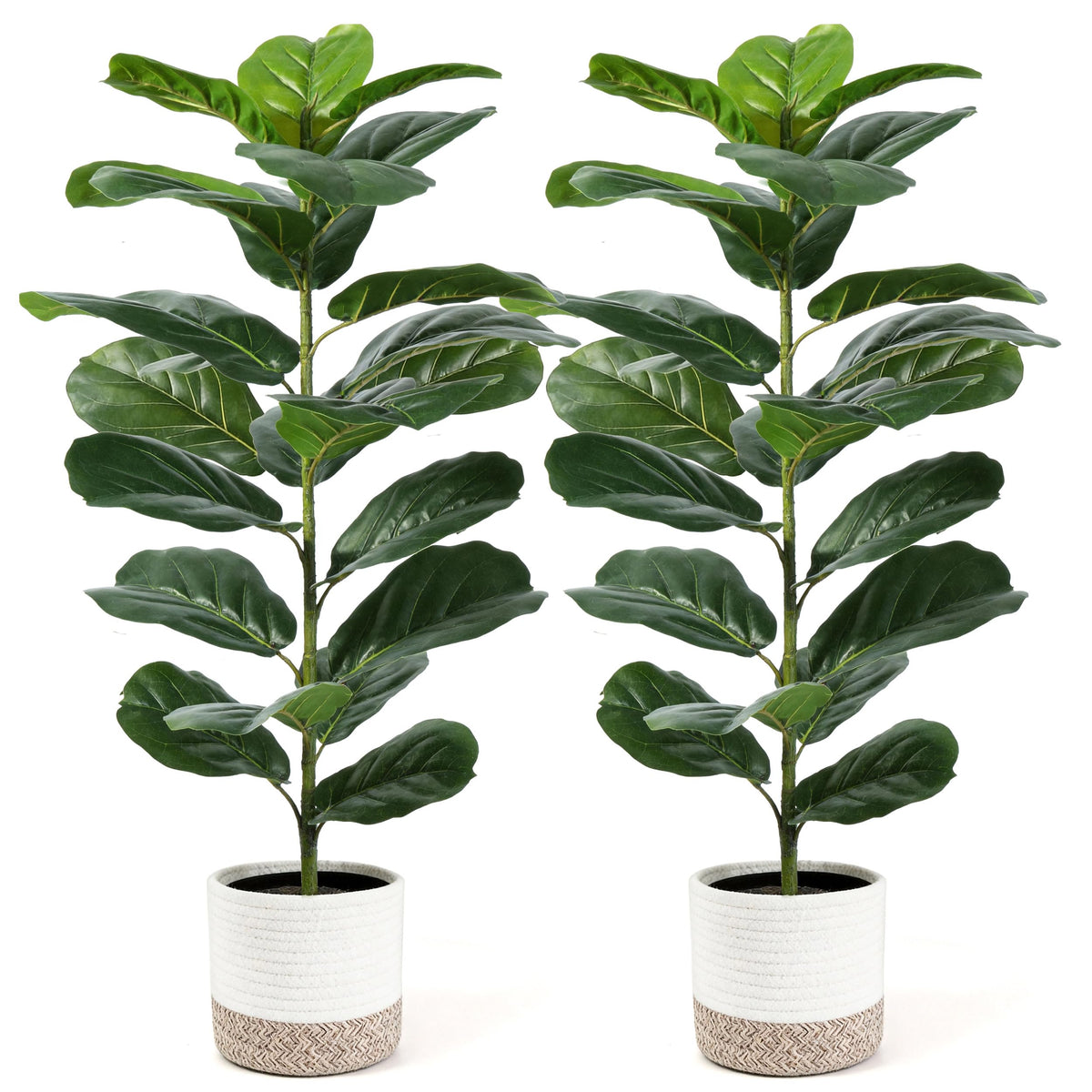 Der Rose 2 Pack 30" Fake Plants, Fiddle Leaf Fig Trees with Woven Baskets