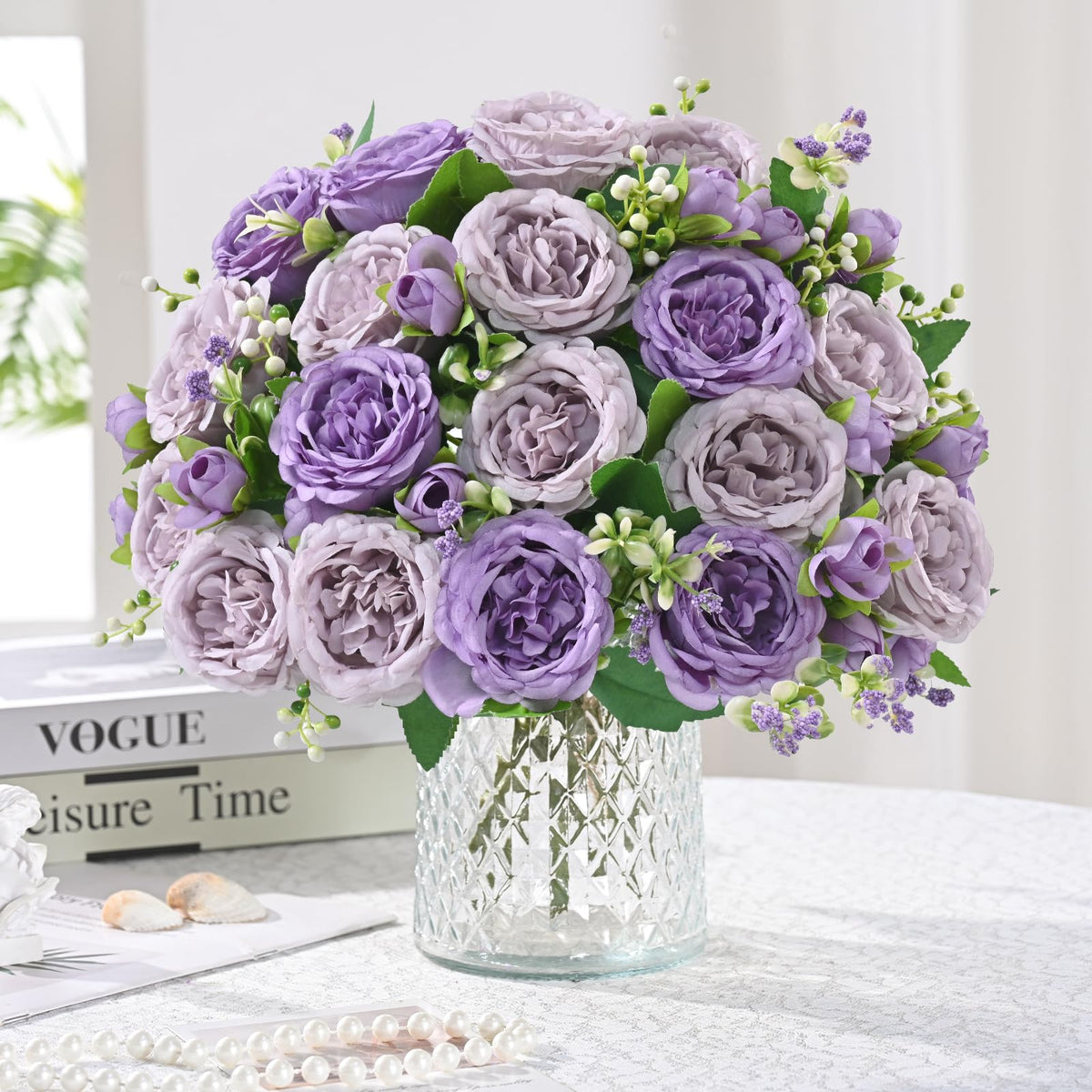 2 Packs Peonies Artificial Flowers, Light Pink Silk Artificial Peonies