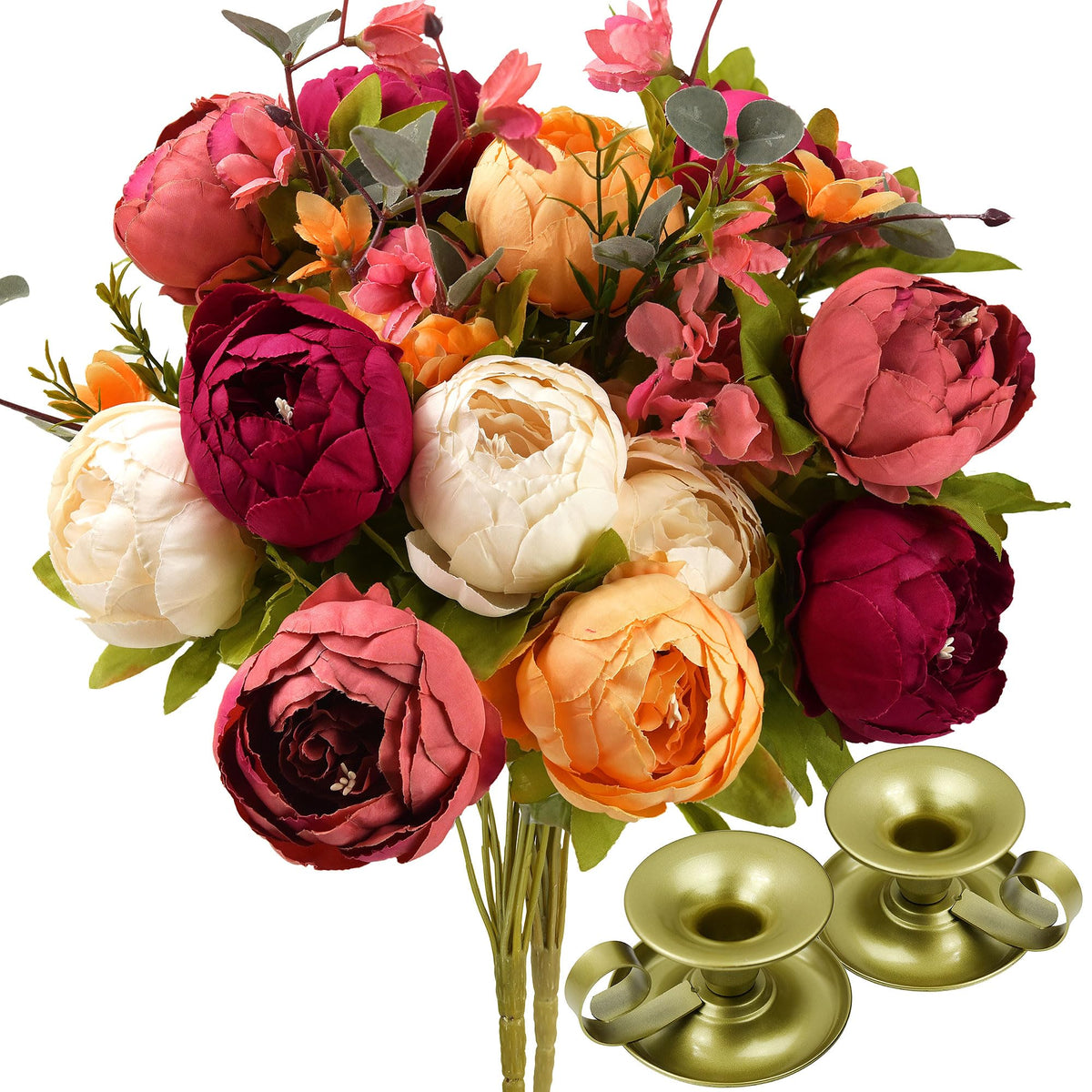 FiveSeasonStuff Artificial Peony Bouquet, Pink, Beige & Green Silk Flowers for Wedding Centerpieces, Bridal Bouquets & Home Decor – Spring Waltz