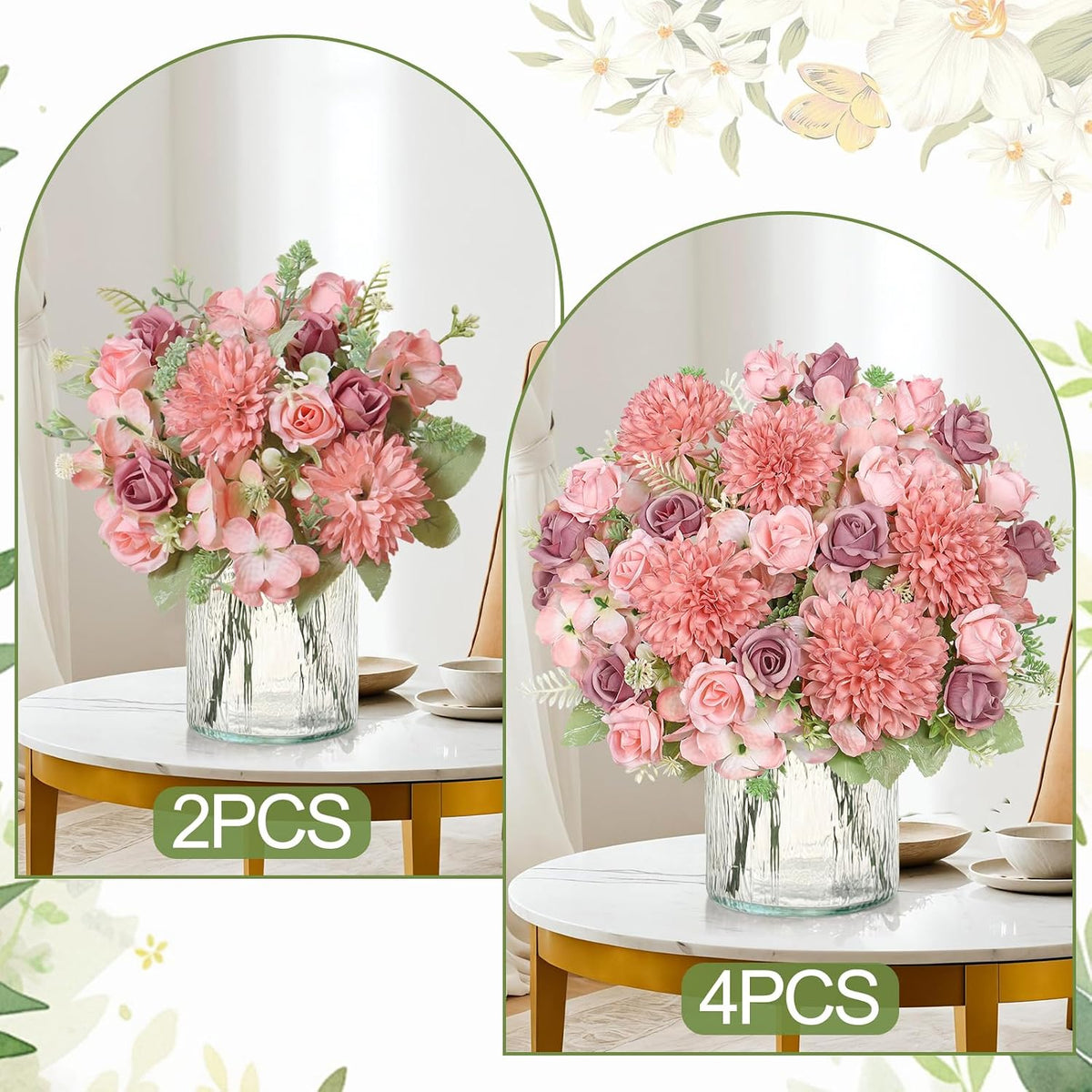DEMIUKO 2PCS Hydrangea Artificial Flowers Bouquet Silk Floral Arrangements