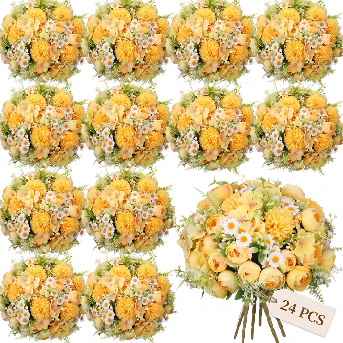 Tigeen 12 Bundles Peonies Artificial Flowers Faux Roses, Pink