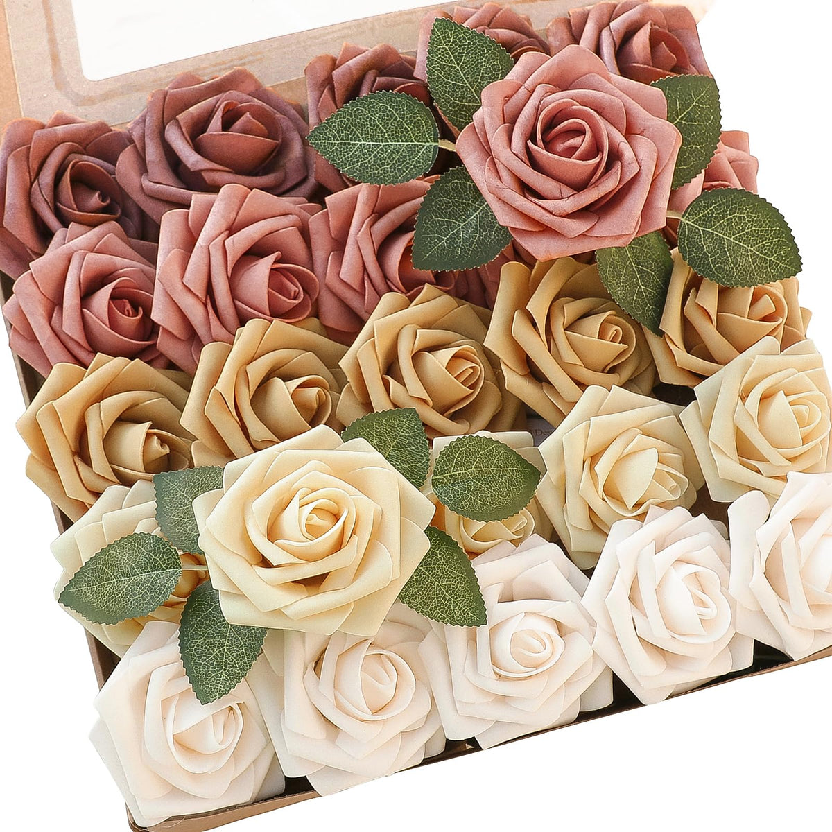 Floroom Artificial Flowers 25pcs Real Looking Ivory Foam Fake Roses with Stems for DIY Wedding Bouquets White Bridal Shower Centerpieces Arrangements Party Tables Decorations