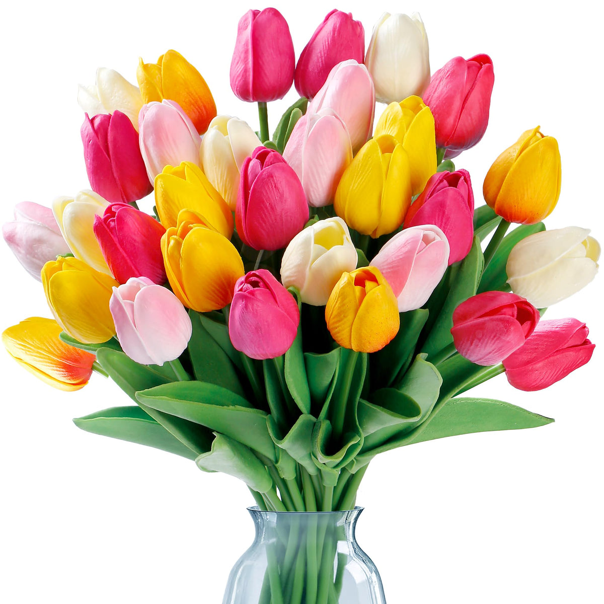 Sggvecsy 15 Pcs Fake Tulips Artificial Flowers Real Touch PU Faux Flowers Tulip Stems for Wedding Spring Bouquet Floral Arrangement Home Party Office Decorations for Mother's Day (Light Pink)
