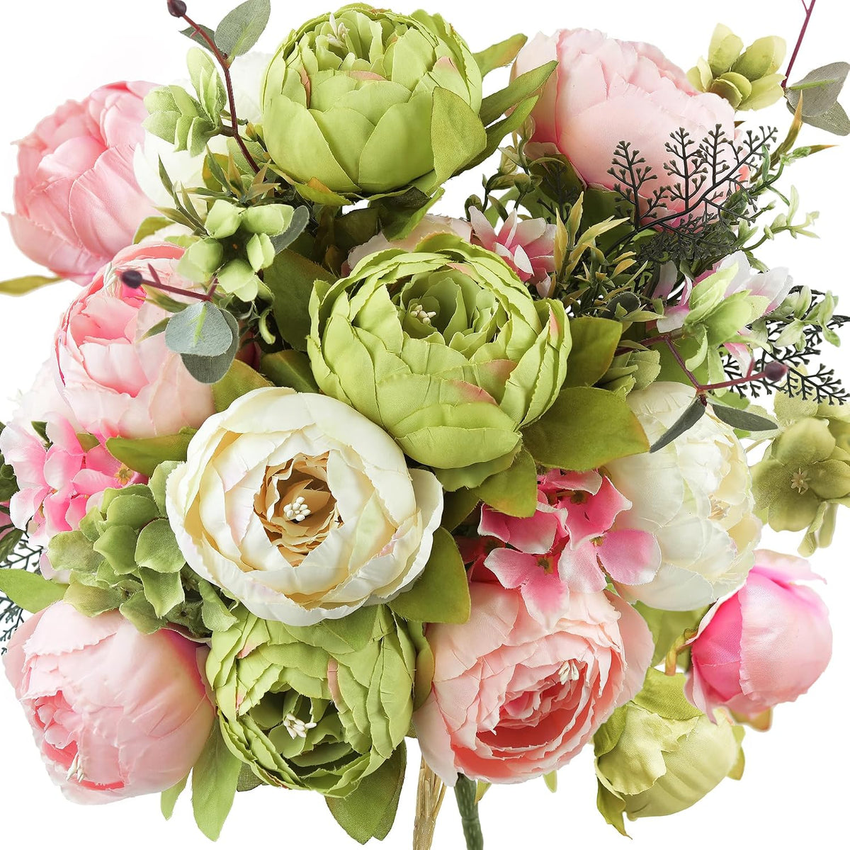 FiveSeasonStuff Artificial Peony Bouquet, Pink, Beige & Green Silk Flowers for Wedding Centerpieces, Bridal Bouquets & Home Decor – Spring Waltz