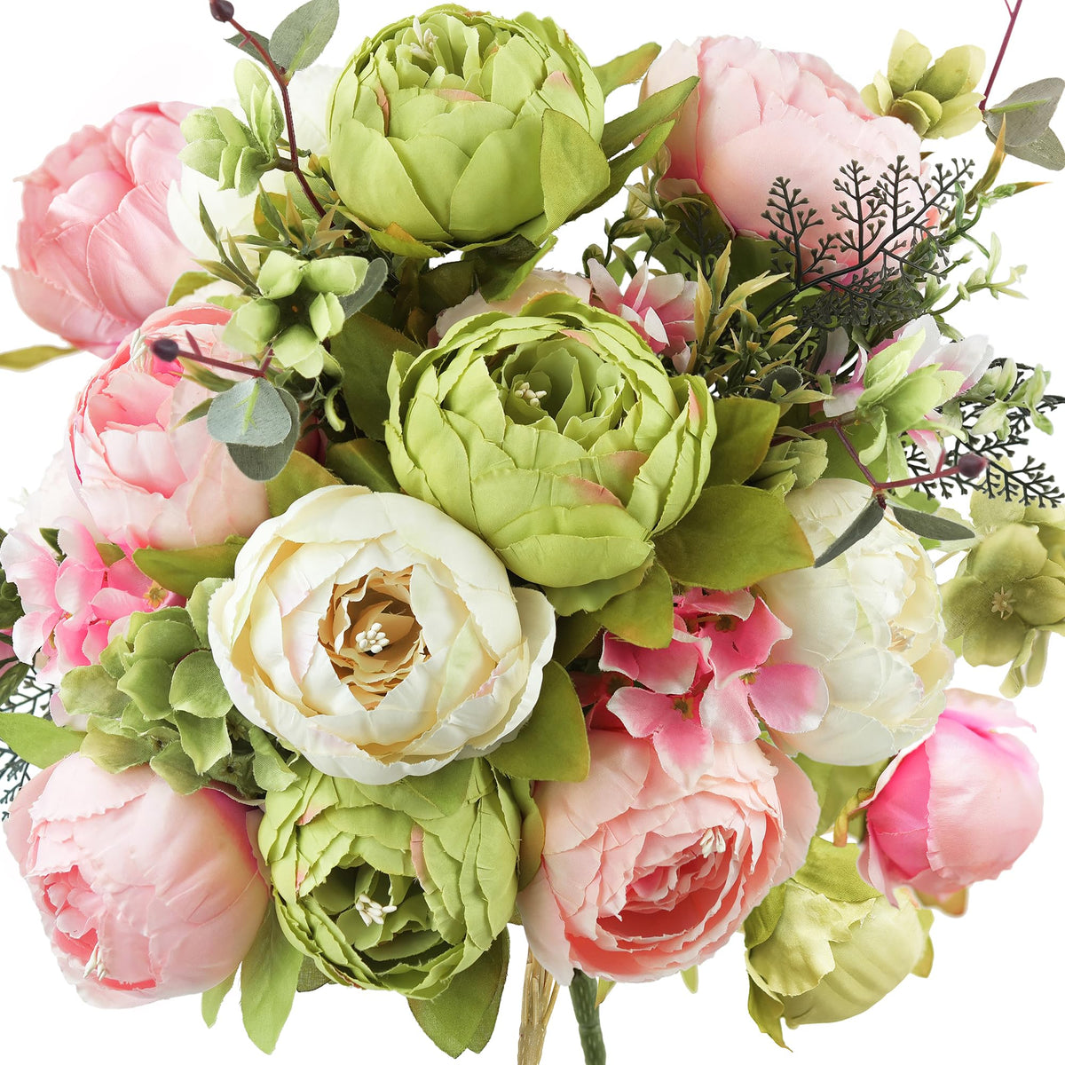 FiveSeasonStuff Artificial Peony Bouquet, Pink, Beige & Green Silk Flowers for Wedding Centerpieces, Bridal Bouquets & Home Decor – Spring Waltz