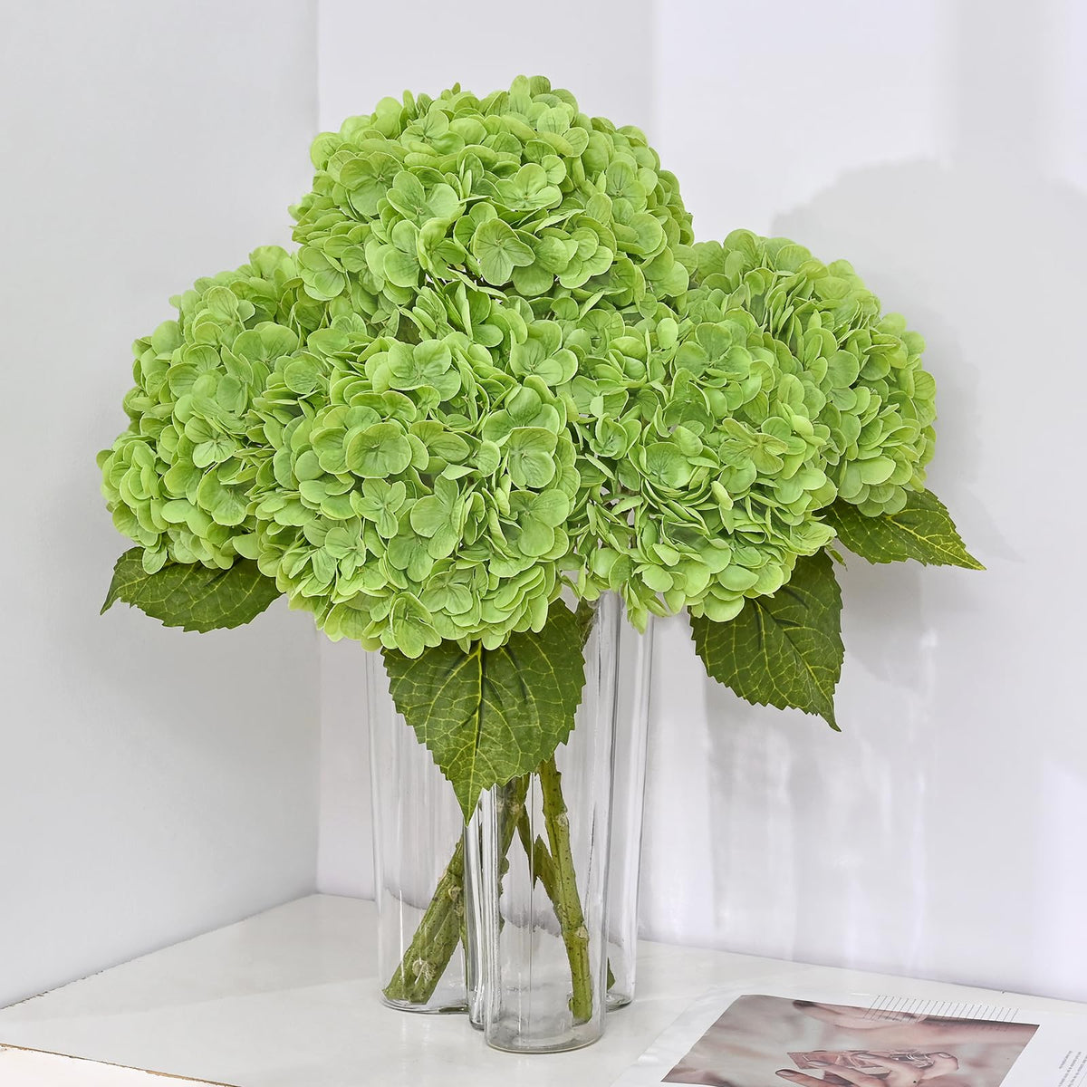 MARTINE MALL 3Pcs 21in Hydrangea Artificial Flowers, Latex Real Touch Hydrangeas Lifelike Large Hydrangea Flowers for Home Decor Party Arrangements Wedding Bouquets Centerpieces (Blue)