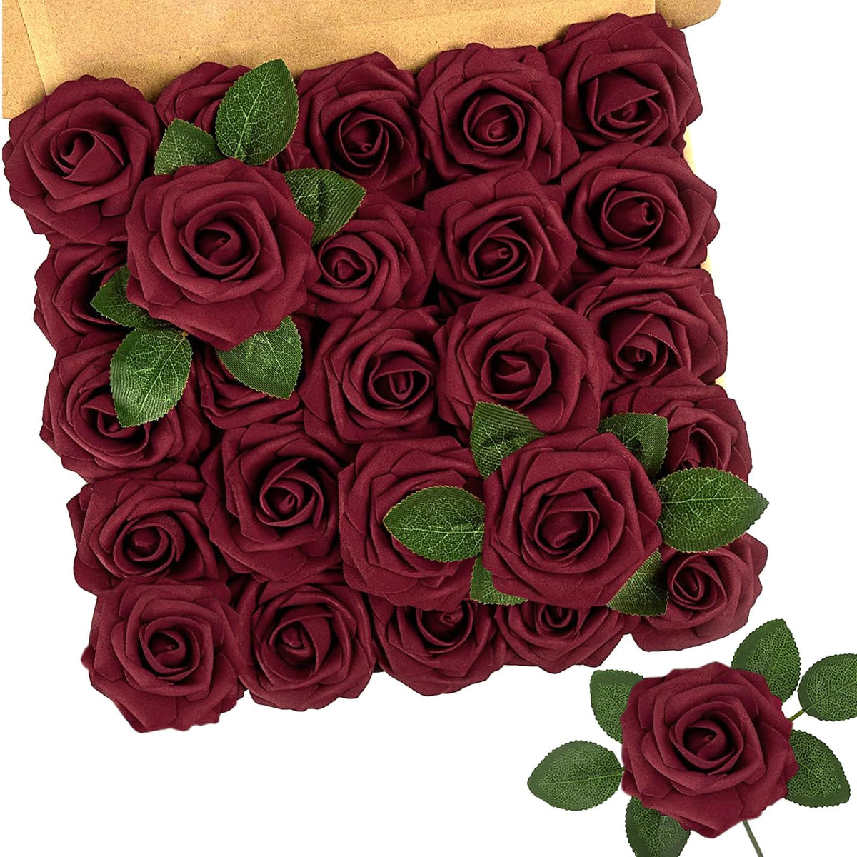 N&T NIETING Artificial Flowers 25Pcs Real Touch Fake Roses Foam Flowers with Stems for DIY Wedding Bridesmaid Bridal Bouquets Centerpieces Home Arrangement Party Tables Decoration,Series Purple