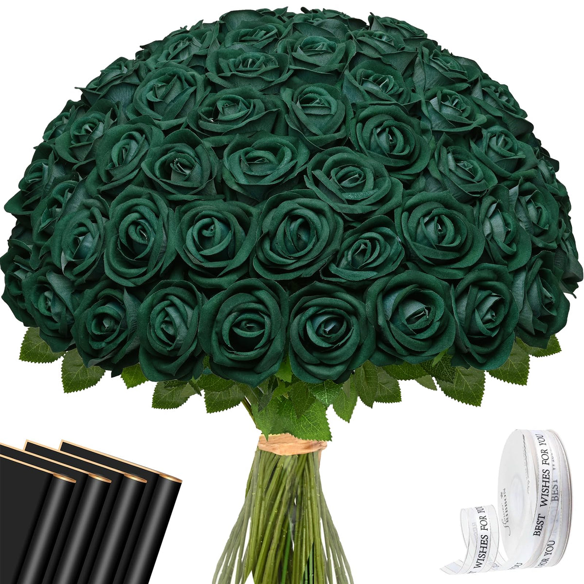 Waipfaru 50 Pcs Red Roses Artificial Flowers