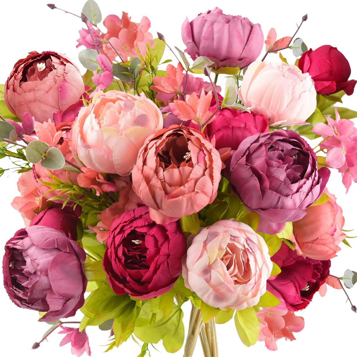 FiveSeasonStuff Artificial Peony Bouquet, Pink, Beige & Green Silk Flowers for Wedding Centerpieces, Bridal Bouquets & Home Decor – Spring Waltz