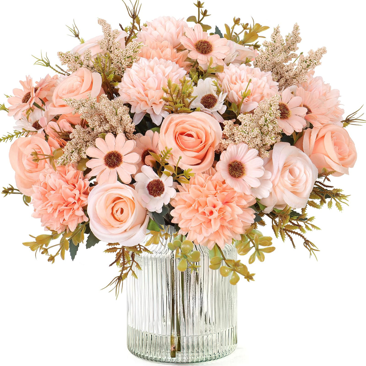 Dremisland Artificial Flowers Pink Silk Flower Bouquet 2 Packs Silk Roses