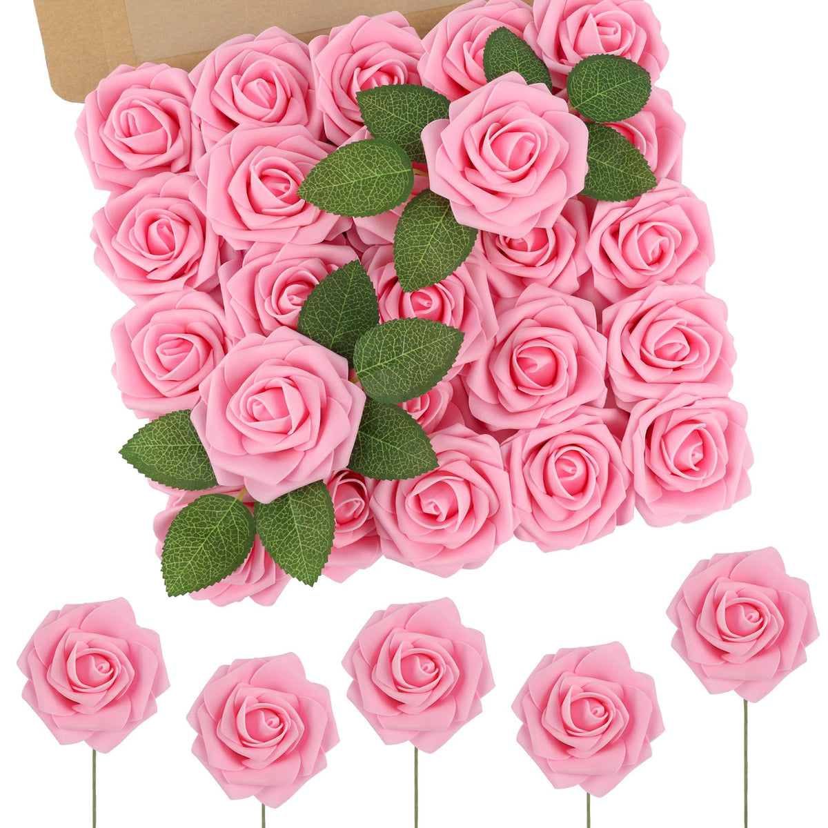 N&T NIETING Artificial Flowers 25Pcs Real Touch Fake Roses Foam Flowers with Stems for DIY Wedding Bridesmaid Bridal Bouquets Centerpieces Home Arrangement Party Tables Decoration,Series Purple