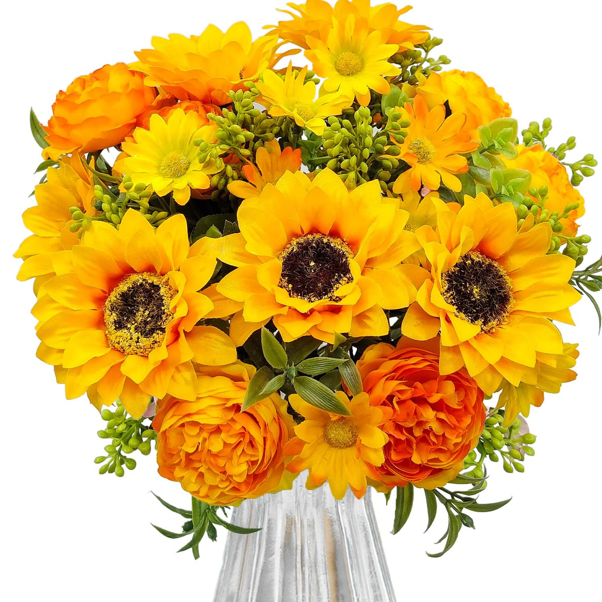 3 Pcs Fall Flowers Artificial Mums Silk Chrysanthemum Rose Daisy Bouquet Fake Mum Faux Floral Arrangements Home Indoor Outdoor Planter Decor Party Wedding Table Autumn Decoration