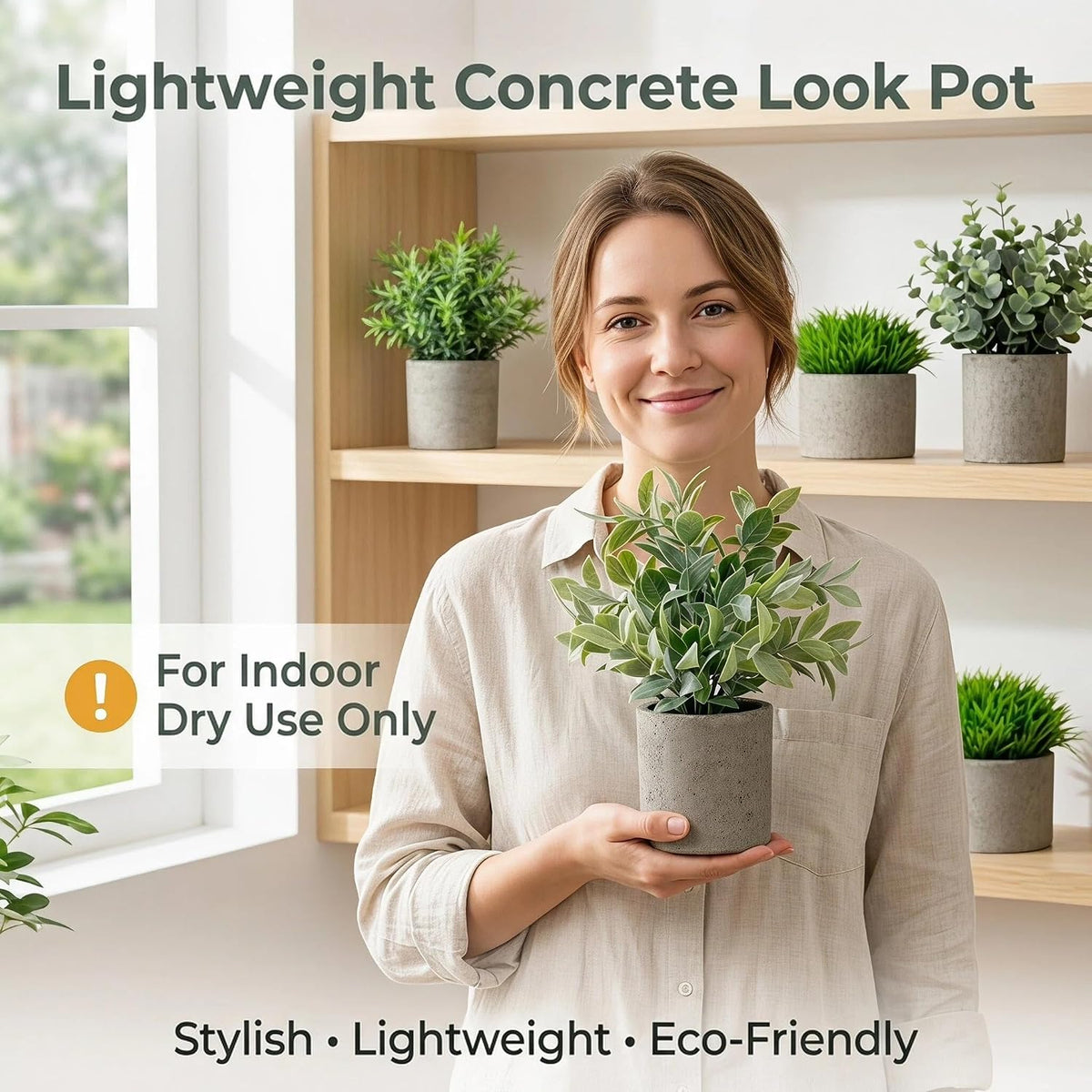 AUUGUU Artificial Potted Plants Faux Greenery in Cement Pots for Shelf, Bookshelf, Office or Home Decor, Small Decorative Fake Plants for Modern Indoor Display