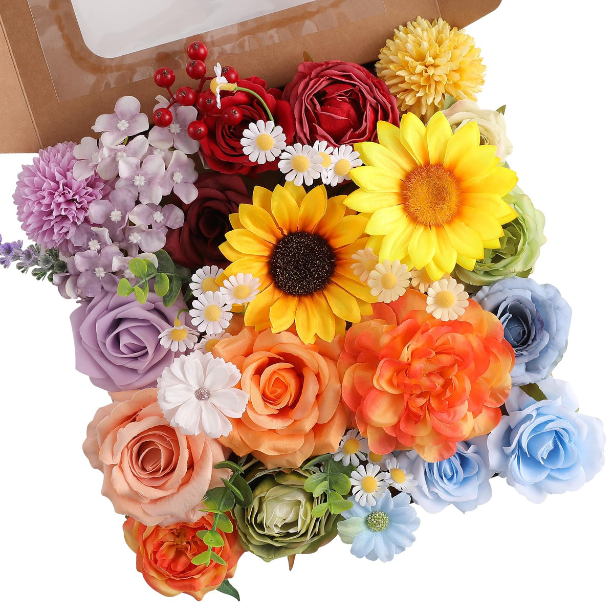 Floweroyal Artificial Flowers Combo Purple Flowers Mix Silk Flowers Dahlia Roses with Stems for DIY Wedding Bridal Bouquets, Baby Shower, Floral Arrangement, Table Centerpieces, Home Decorations.