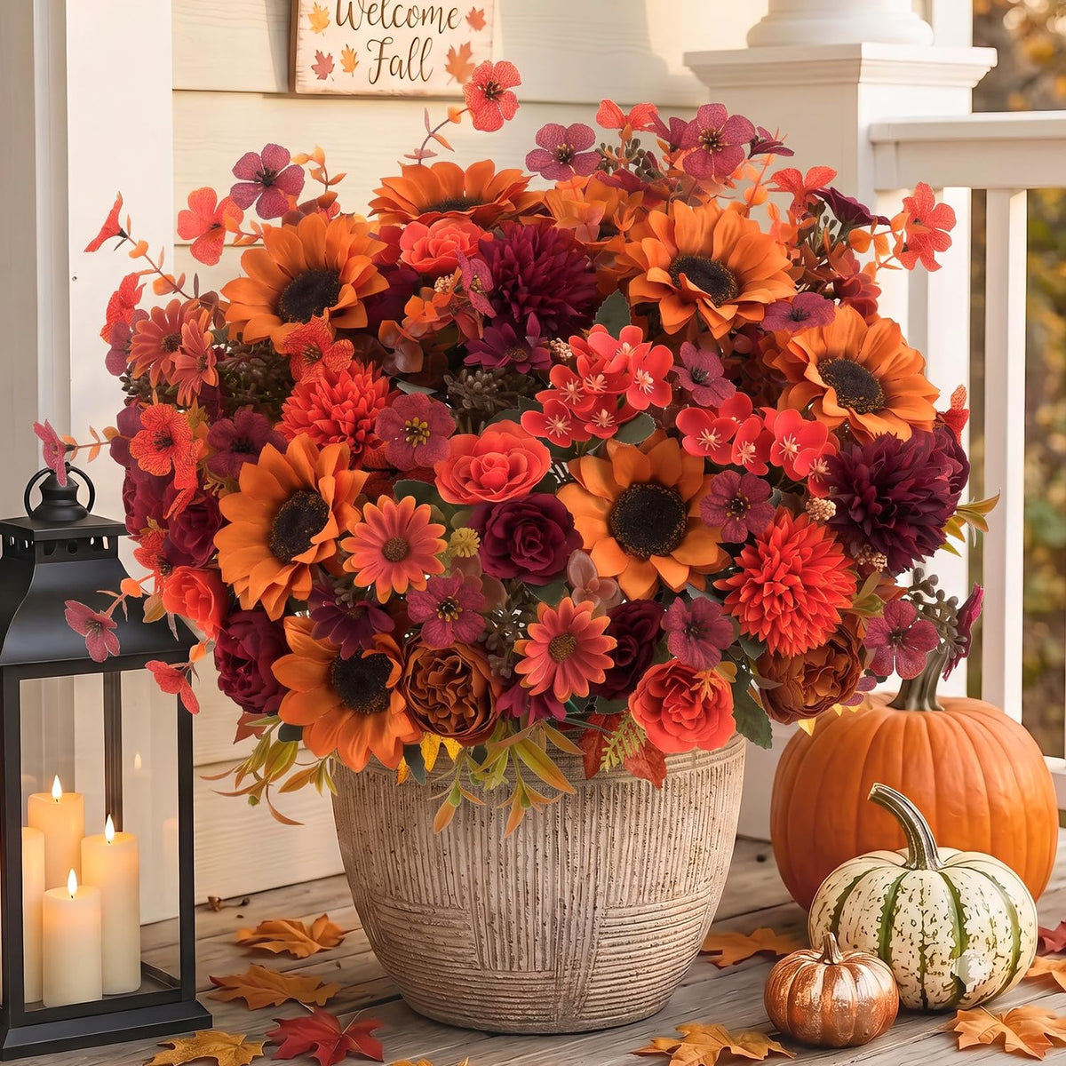 2 Pcs Fall Artificial Sunflower Peony Bouquet, Yellow Burgundy Silk Faux Flower, Autumn Faux Floral Arrangements for Wedding Table Centerpiece DIY Thanksgiving Farmhouse Indoor Outdoor Party Decor