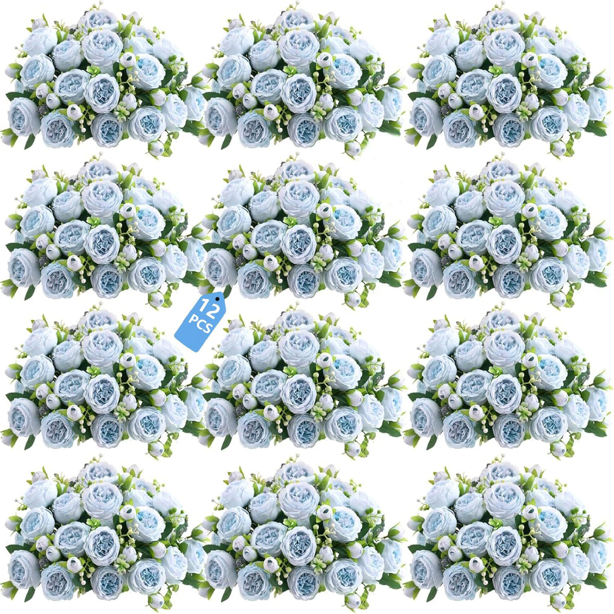 Peonies Artificial Flowers Bouquet, Lifelike Silk Fake Peonies with Stems for Home Table Centerpieces, Wedding, Party & DIY Bridal Floral Arrangements (12, White)