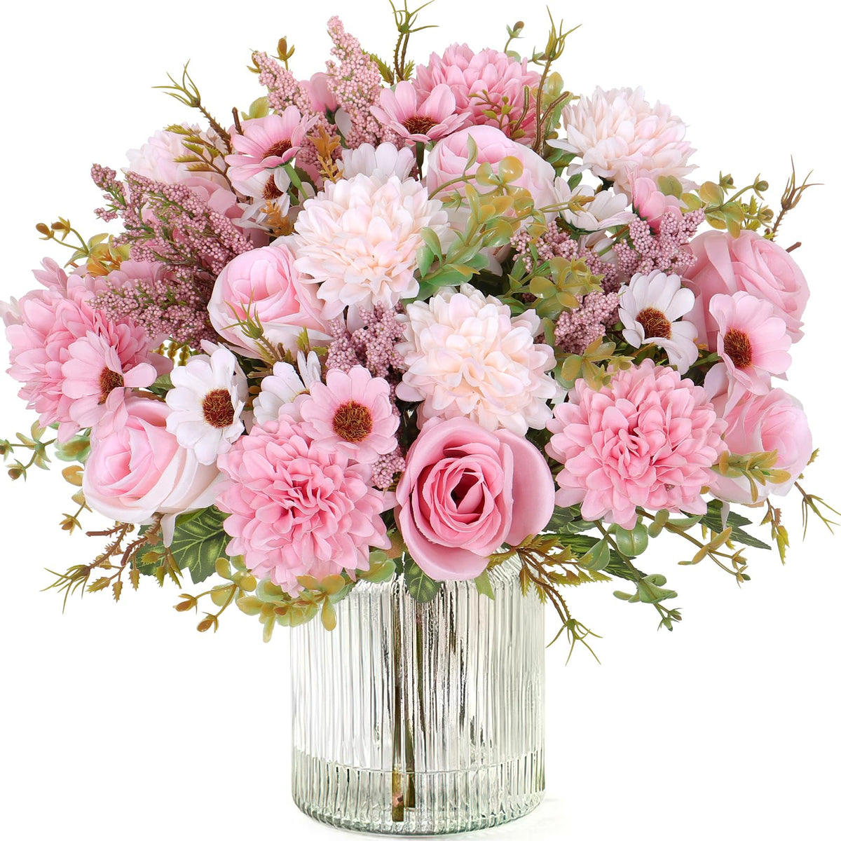 Dremisland Artificial Flowers Pink Silk Flower Bouquet 2 Packs Silk Roses