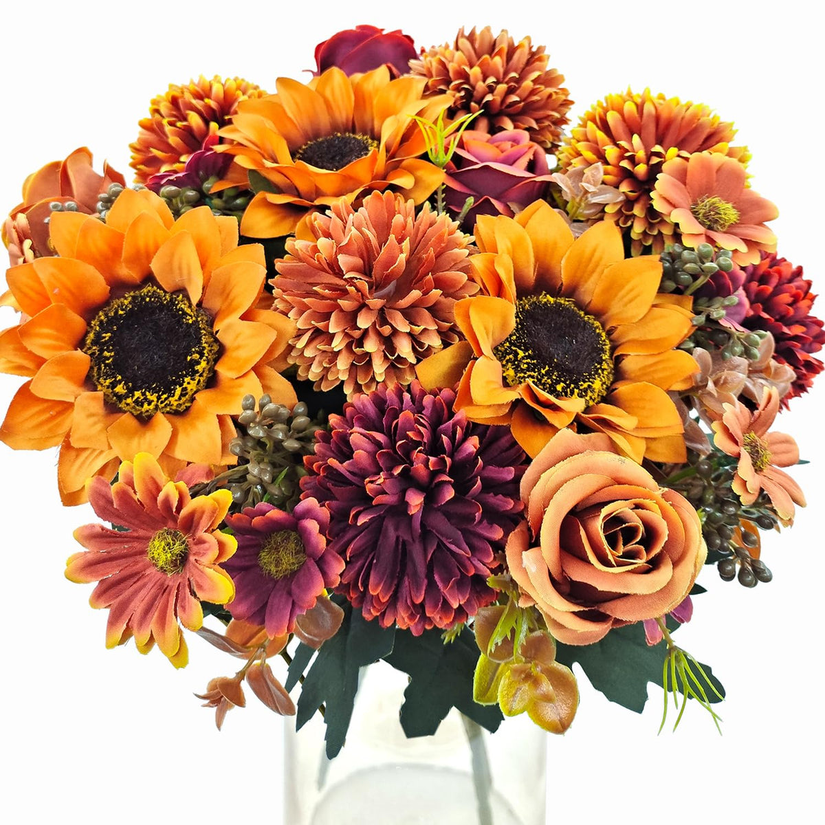 3 Pcs Fall Flowers Artificial Mums Silk Chrysanthemum Rose Daisy Bouquet Fake Mum Faux Floral Arrangements Home Indoor Outdoor Planter Decor Party Wedding Table Autumn Decoration