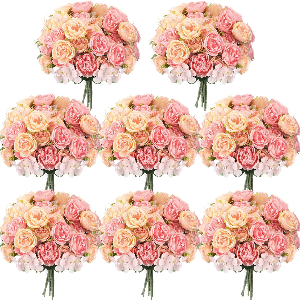 Geosar 8 Bundles Artificial Peonies Flowers,Pink, Champagne
