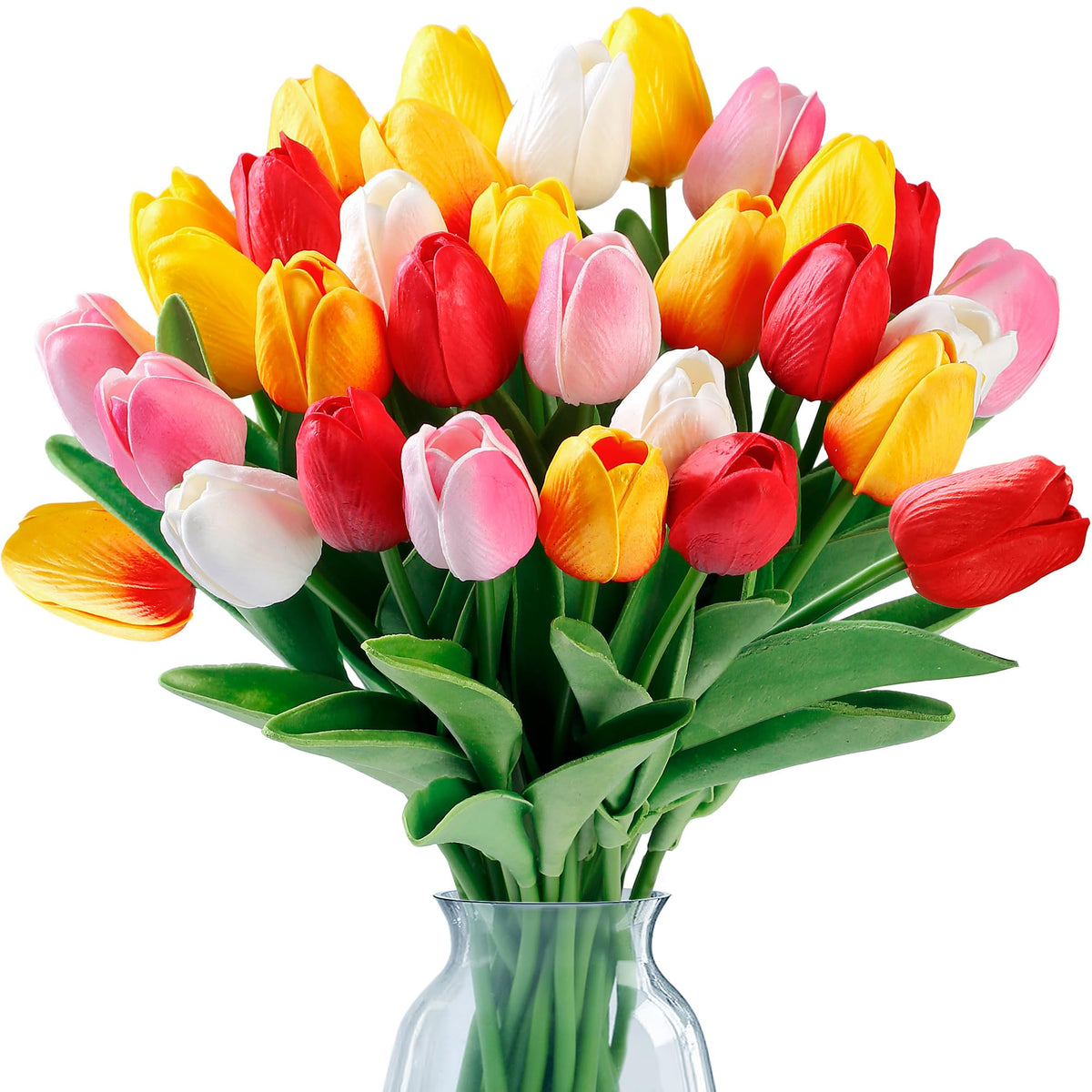 Sggvecsy 15 Pcs Fake Tulips Artificial Flowers Real Touch PU Faux Flowers Tulip Stems for Wedding Spring Bouquet Floral Arrangement Home Party Office Decorations for Mother's Day (Light Pink)