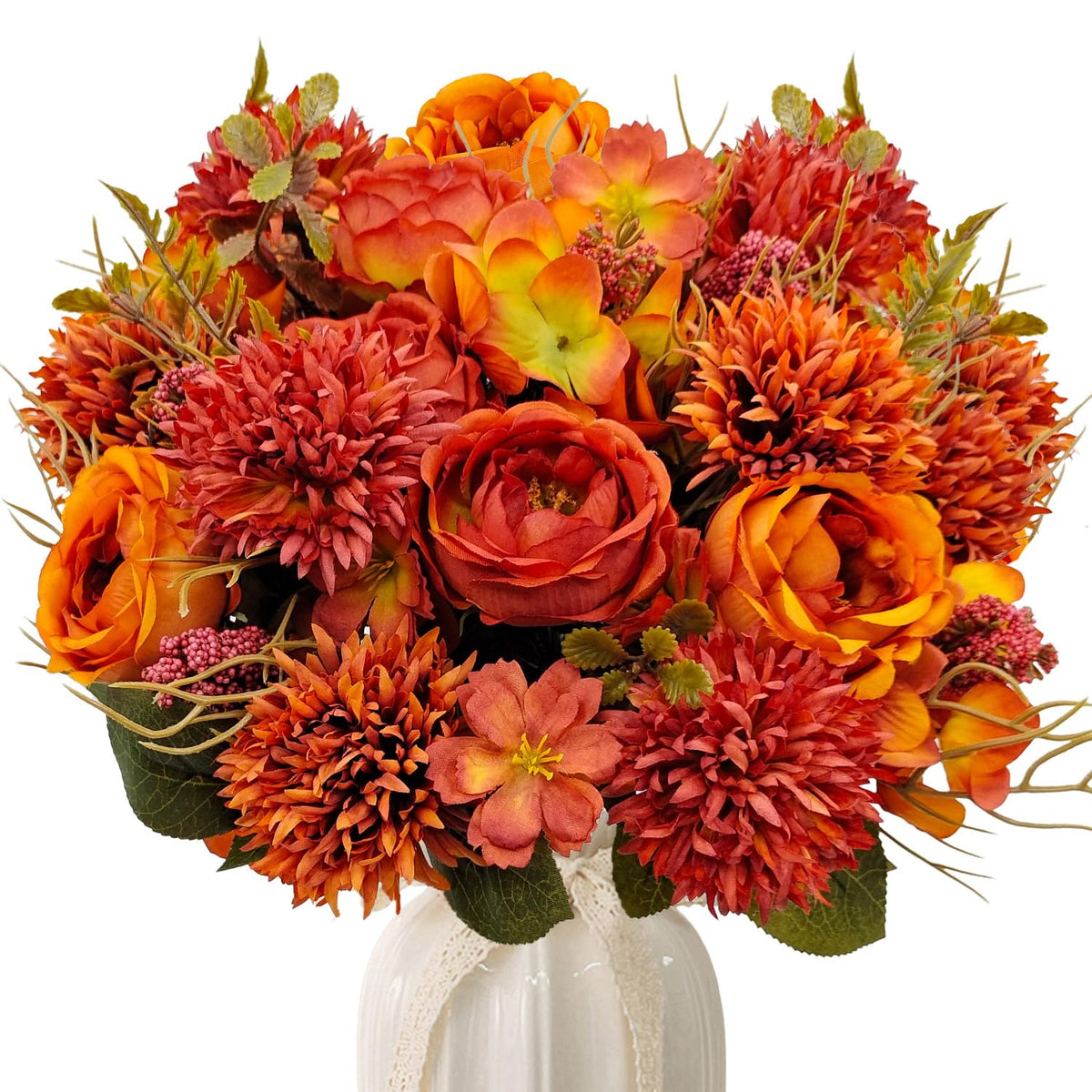 2 Bundles Fall Artificial Flowers Bouquet Fake Peony Silk Chrysanthemums Autumn Faux Floral Arrangements for Home Decor Indoor Kitchen Table Centerpieces Vase Decoration (2, Burnt Orange)
