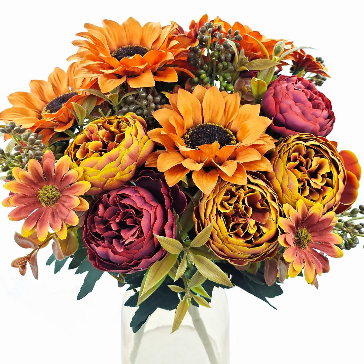 3 Pcs Fall Flowers Artificial Mums Silk Chrysanthemum Rose Daisy Bouquet Fake Mum Faux Floral Arrangements Home Indoor Outdoor Planter Decor Party Wedding Table Autumn Decoration