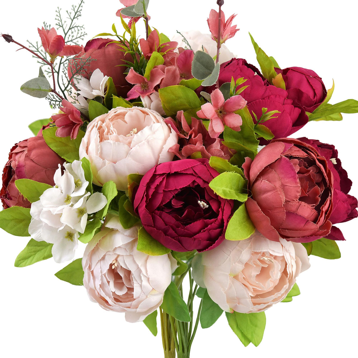 FiveSeasonStuff Artificial Peony Bouquet, Pink, Beige & Green Silk Flowers for Wedding Centerpieces, Bridal Bouquets & Home Decor – Spring Waltz