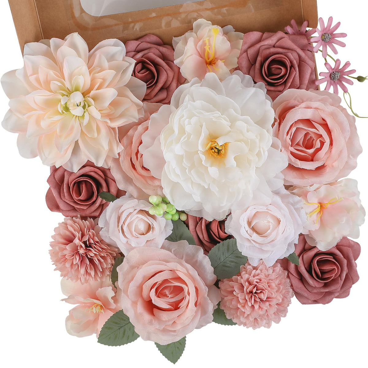 Floweroyal Artificial Flowers Combo Purple Flowers Mix Silk Flowers Dahlia Roses with Stems for DIY Wedding Bridal Bouquets, Baby Shower, Floral Arrangement, Table Centerpieces, Home Decorations.