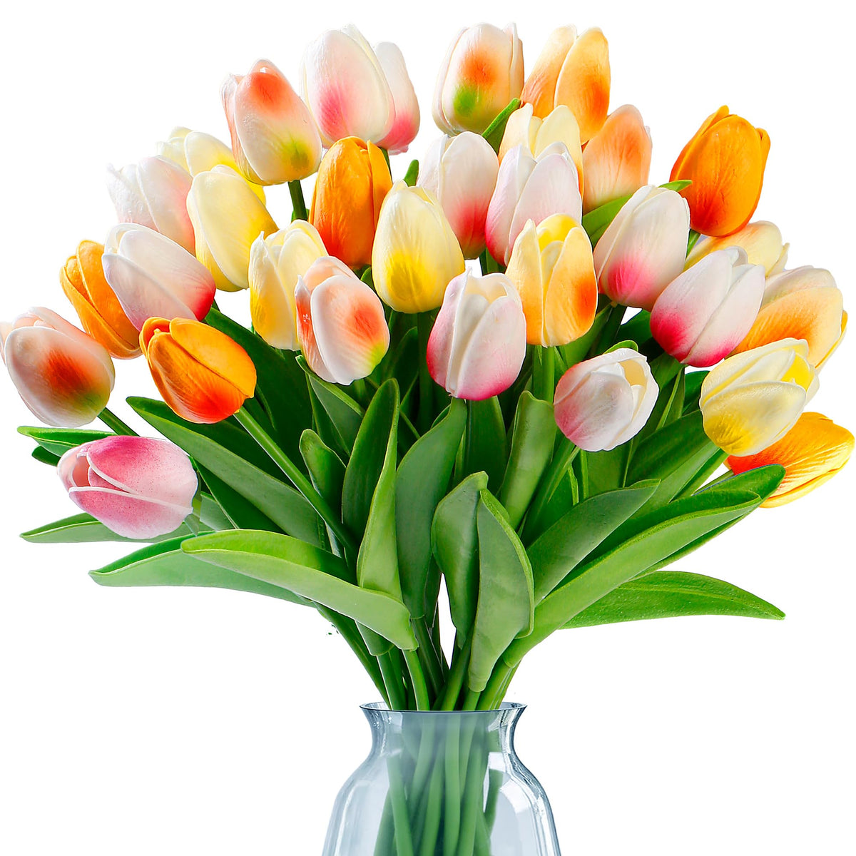Sggvecsy 15 Pcs Fake Tulips Artificial Flowers Real Touch PU Faux Flowers Tulip Stems for Wedding Spring Bouquet Floral Arrangement Home Party Office Decorations for Mother's Day (Light Pink)